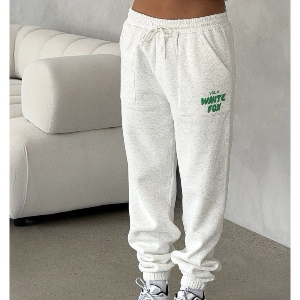 White Fox Joggers Offstage Glacier Grey Green Fleece Sweatpants Large